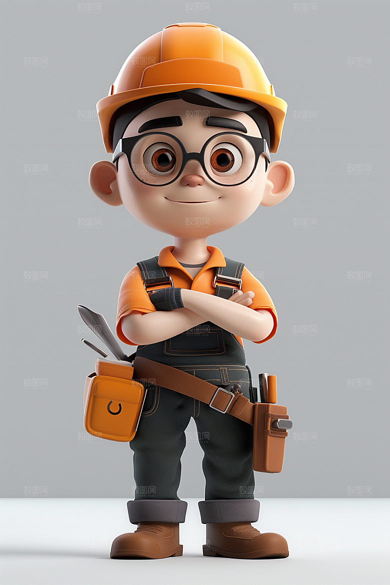 Q版工人人物C4D模型
