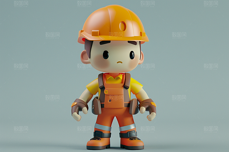 Q版工人C4D职业形象模型