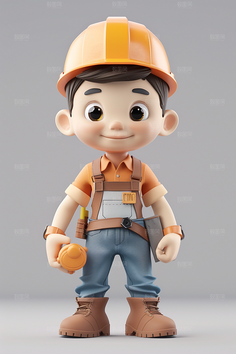 Q版工人人物肖像模型