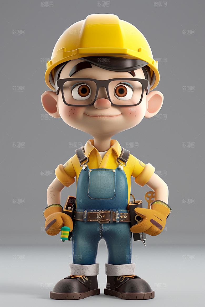 Q版工人C4D施工模型
