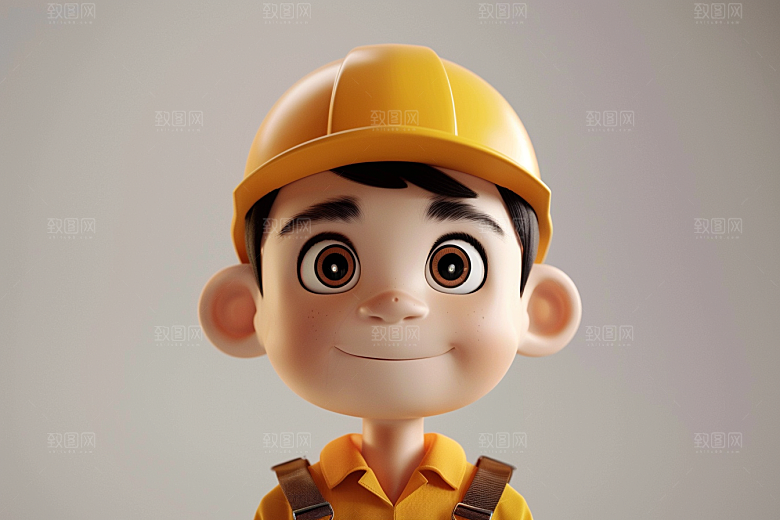 Q版工人职业形象人物模型