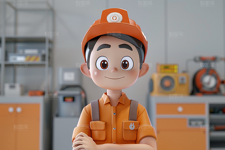 Q版工人高清职业形象模型