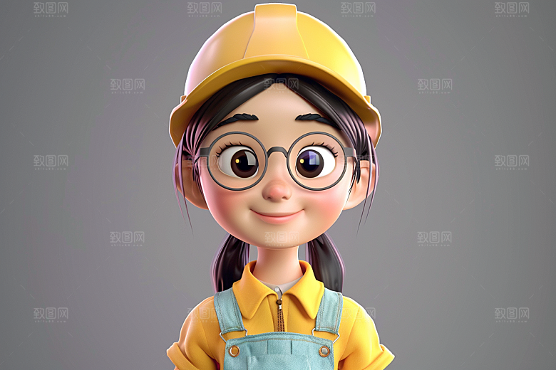 Q版工人人物C4D模型