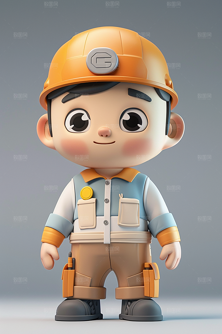 Q版工人C4D人物模型