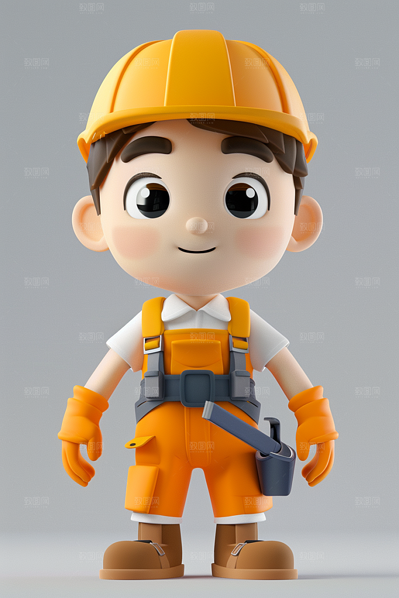 Q版工人施工C4D模型