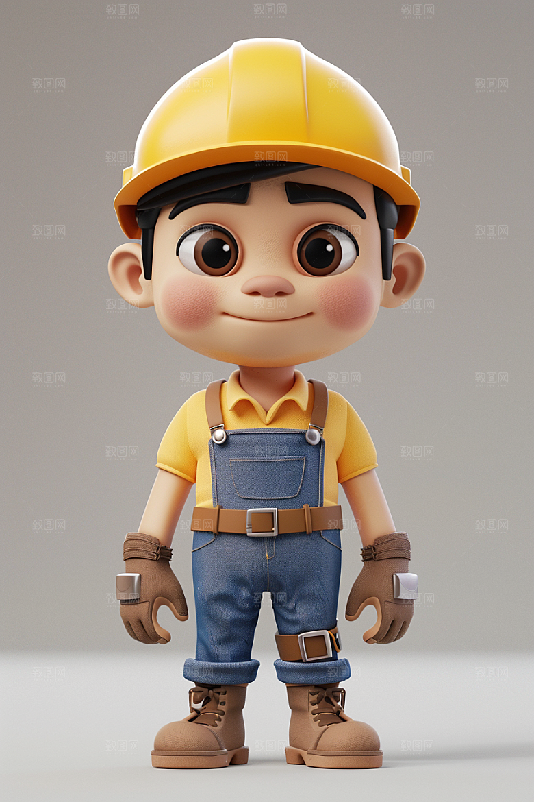 Q版工人3D人物模型