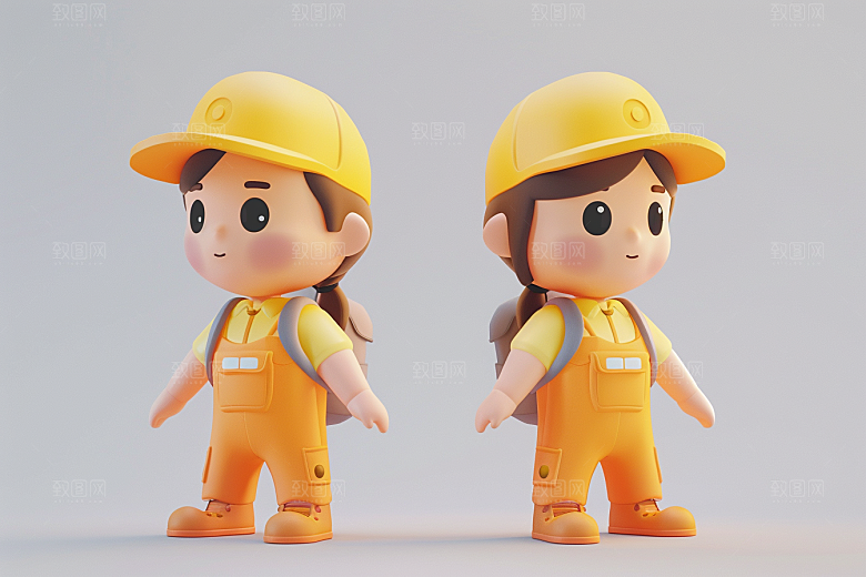 Q版工人C4D职业形象模型