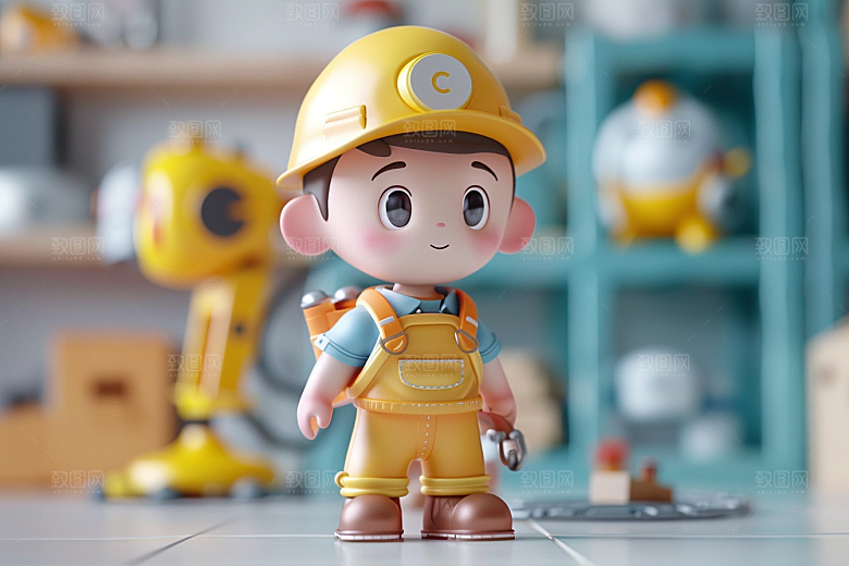 Q版工人人物3D模型