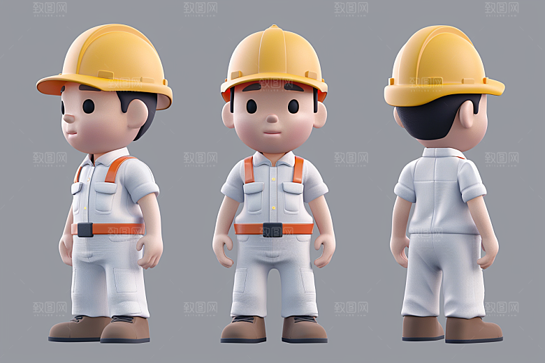 Q版工人C4D3D模型