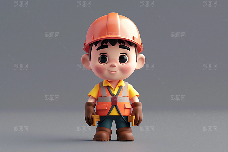 Q版工人职业形象卡通模型