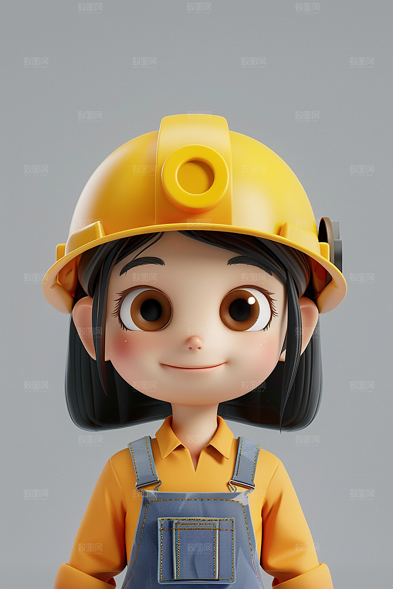 Q版工人卡通3D模型