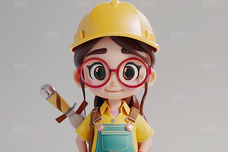 Q版工人五一劳动节人物模型