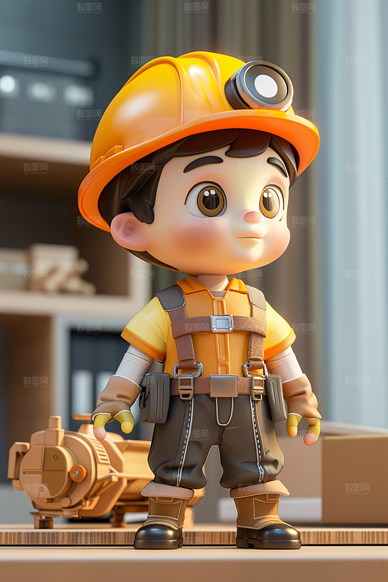 Q版工人3D职业形象模型