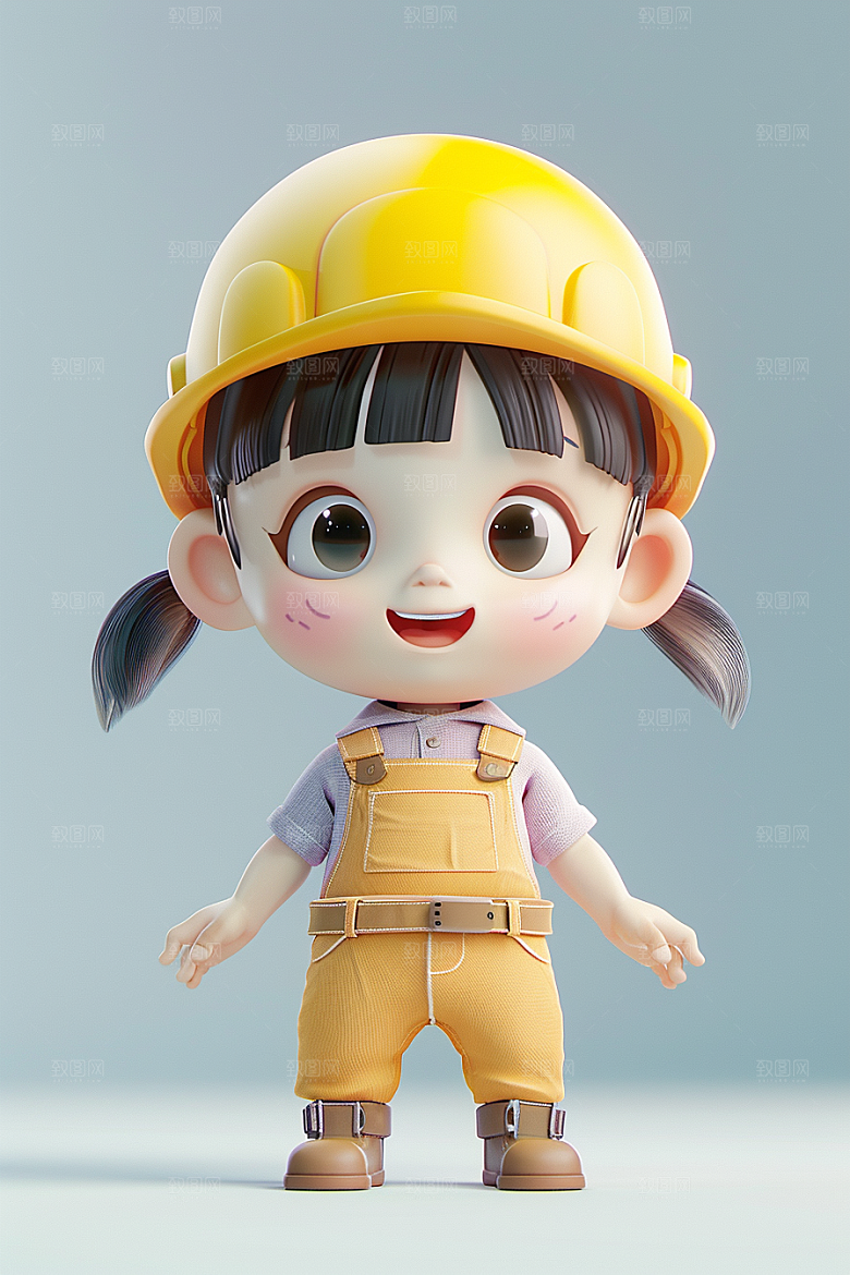 Q版工人3D职业形象模型