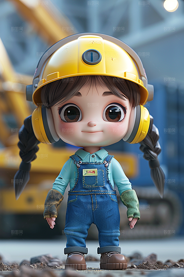 Q版工人施工C4D模型