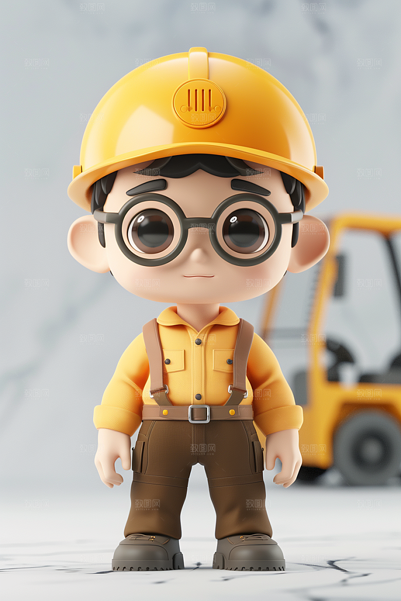 Q版工人高清人物模型
