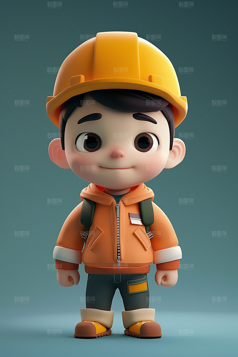 Q版工人人物3D模型