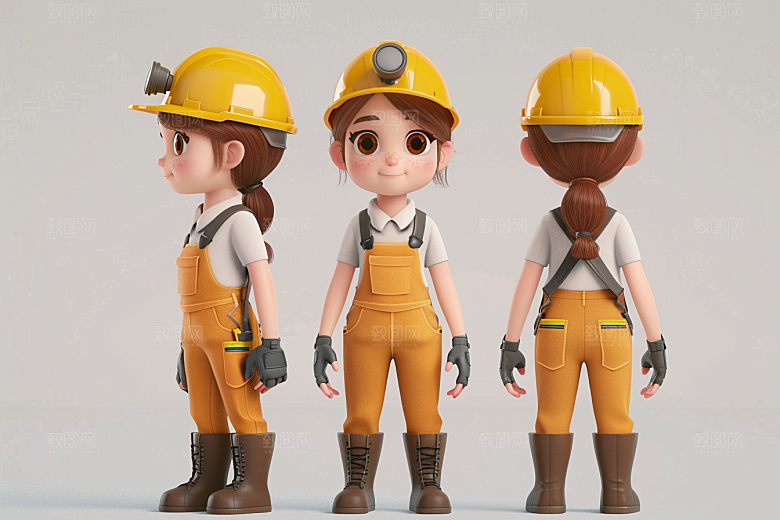 Q版工人C4D3D模型
