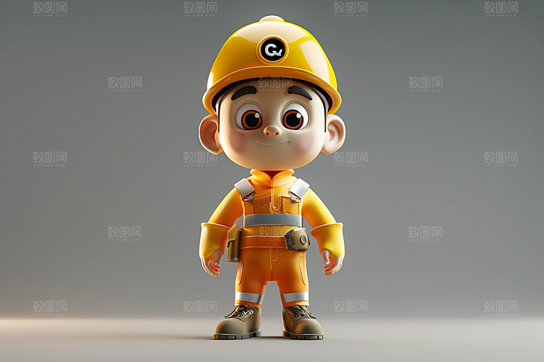 Q版工人立体职业形象模型