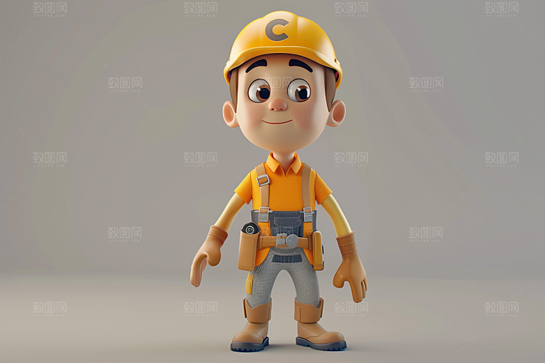 Q版工人3D人物模型