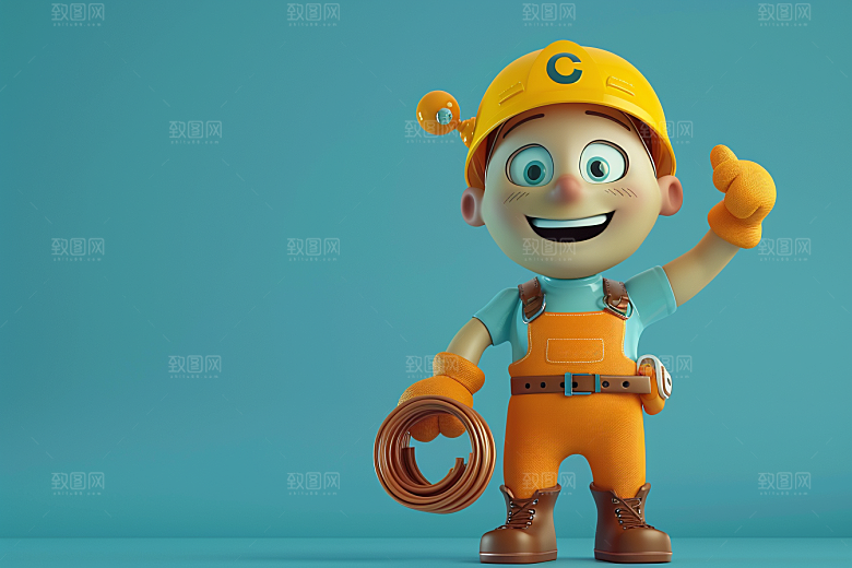 Q版工人3D人物模型