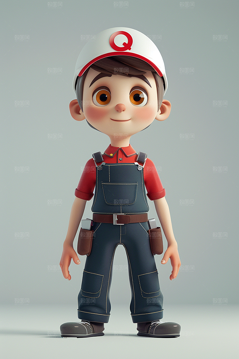 Q版工人C4D施工模型
