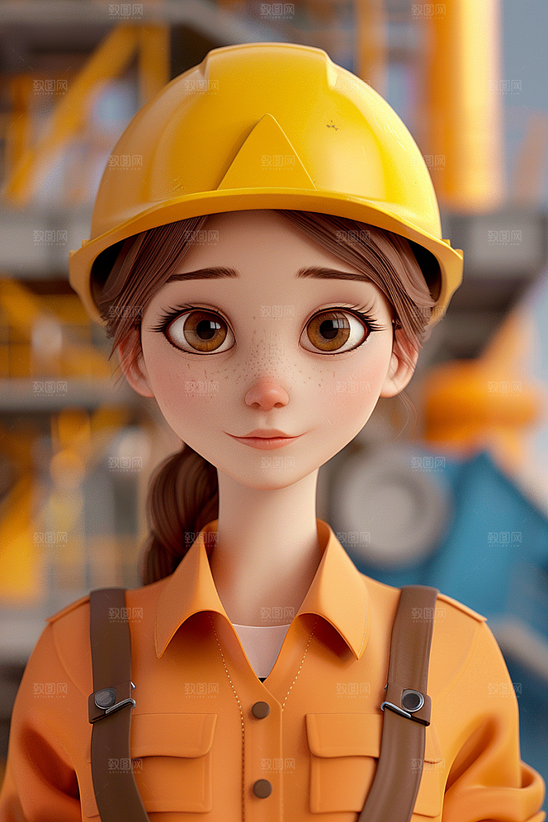 Q版工人卡通C4D模型