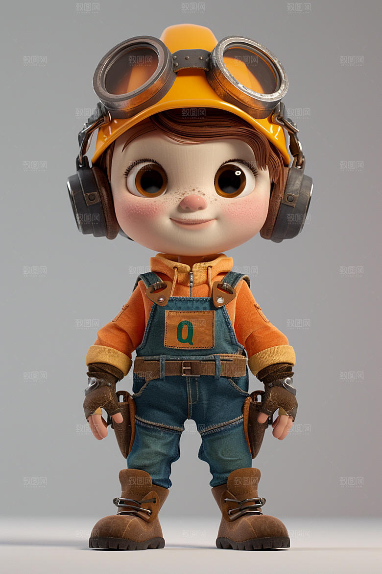 Q版工人C4D高清模型