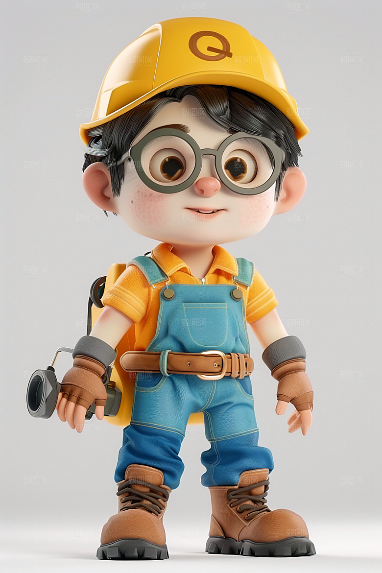 Q版工人立体C4D模型