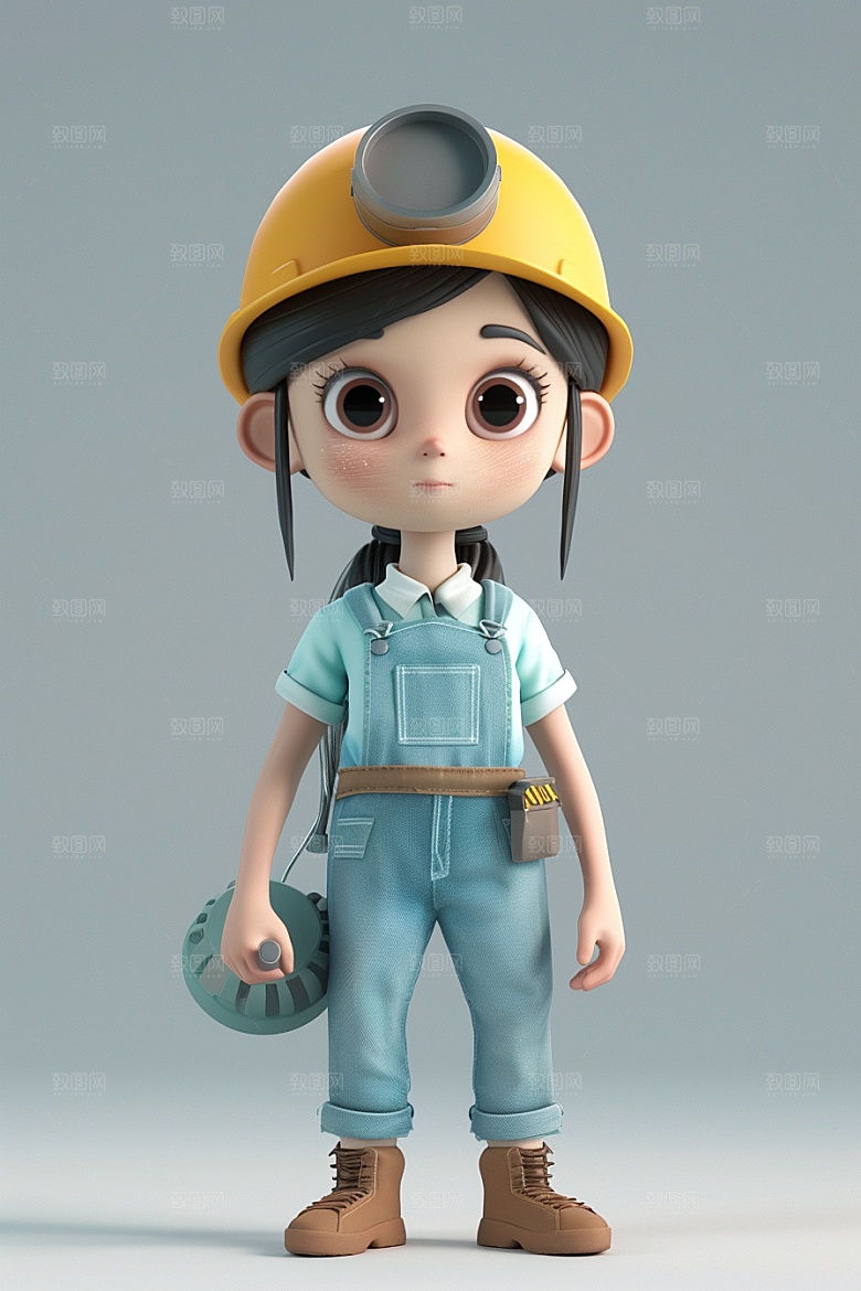 Q版工人立体C4D模型