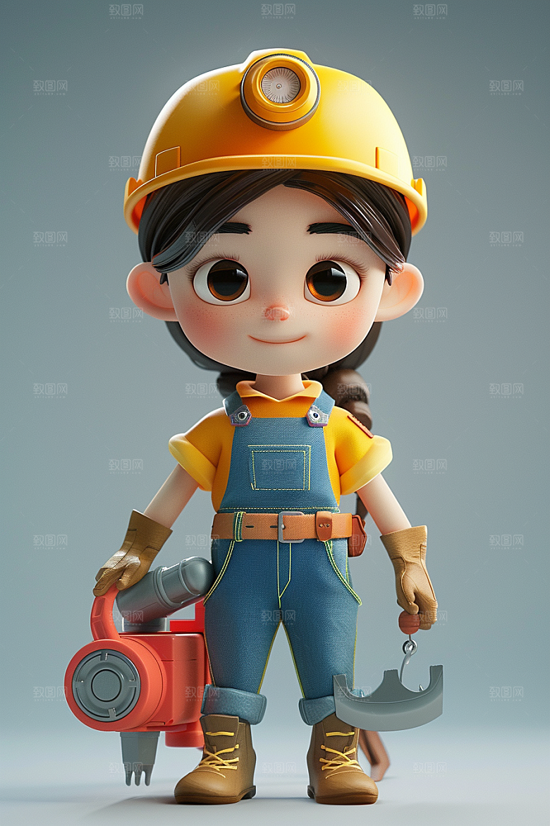 Q版工人C4D施工模型