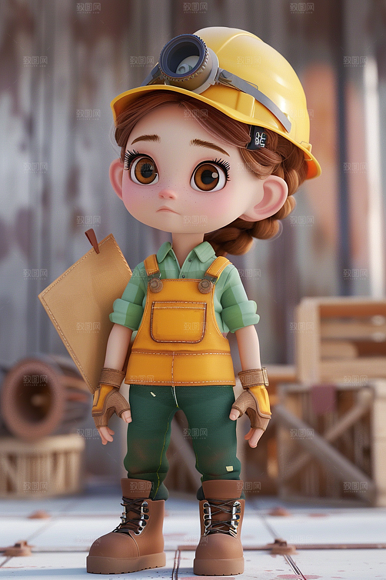 Q版工人C4D立体模型