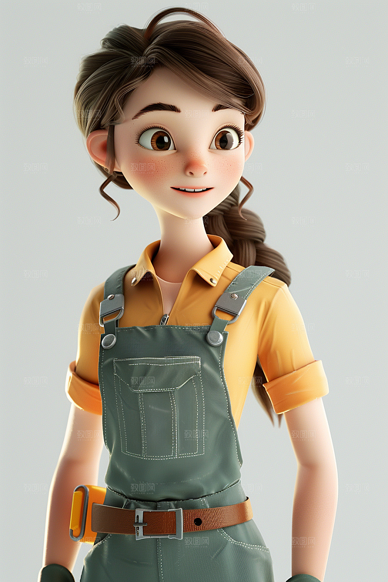 Q版工人C4D人物模型