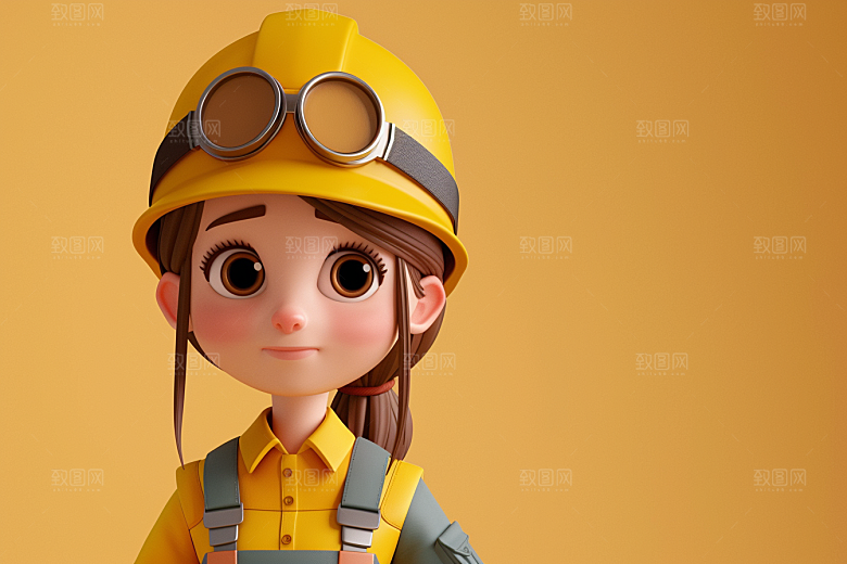 Q版工人C4D3D模型