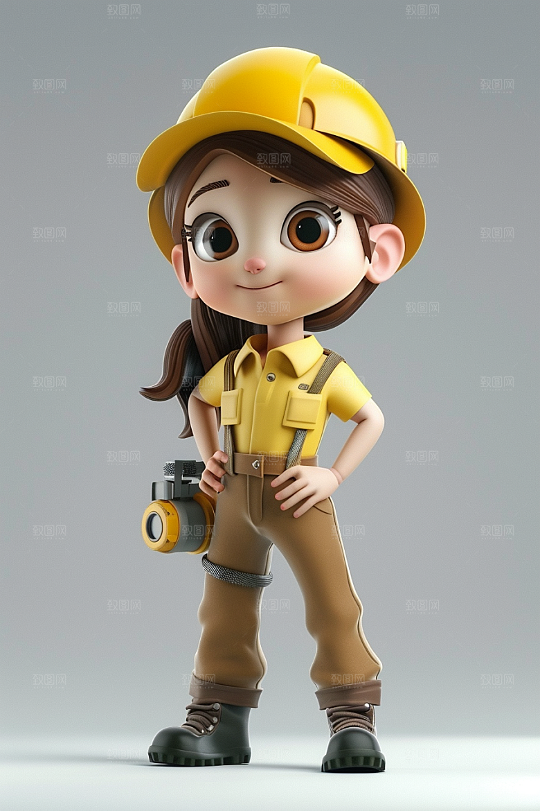 Q版工人C4D立体模型