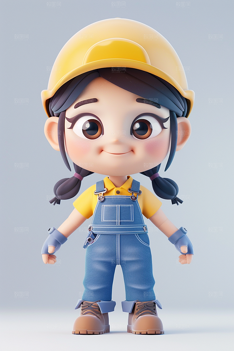 Q版工人3D五一劳动节模型