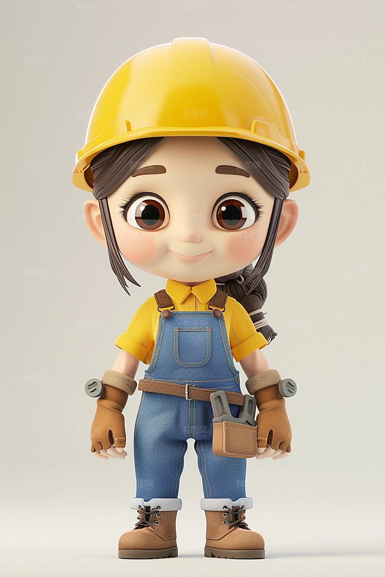 Q版工人立体3D模型