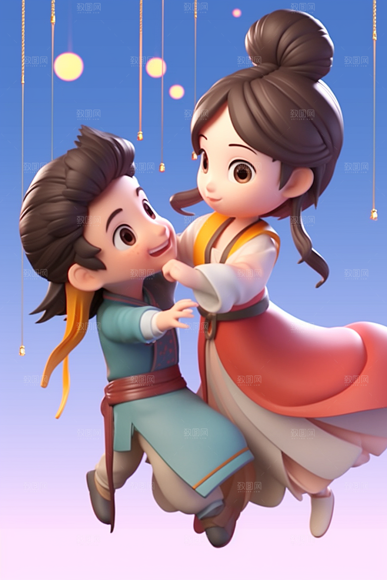 Q版牛郎织女传统文化情人节模型