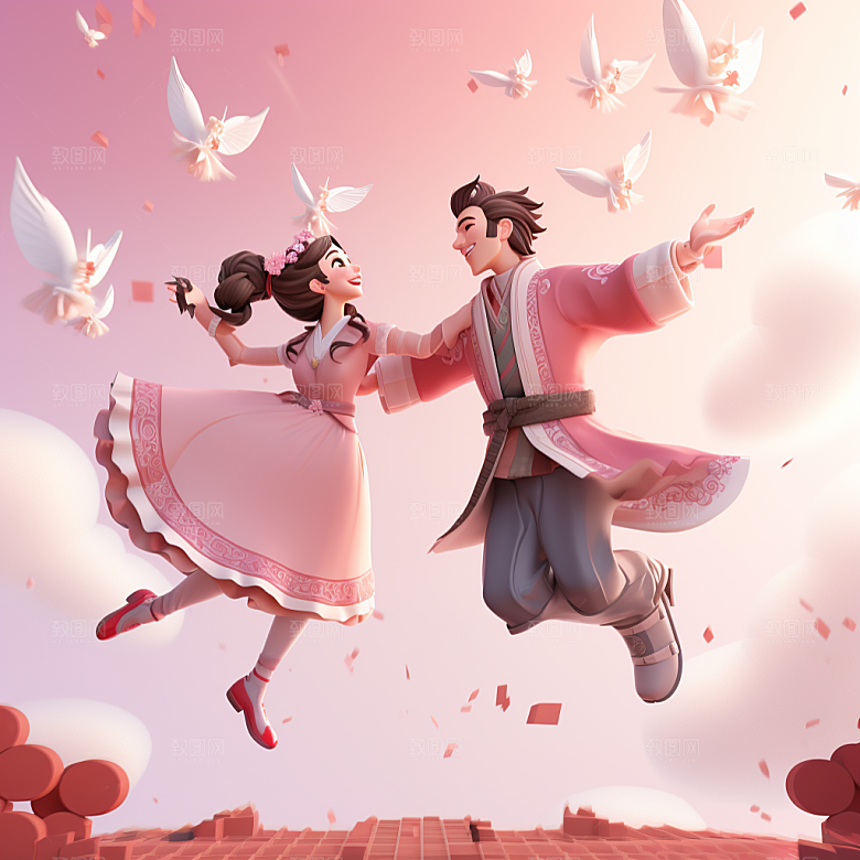 Q版牛郎织女七夕传统文化模型