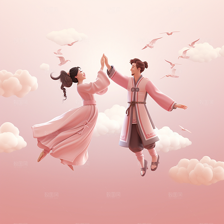 Q版牛郎织女情人节3D模型