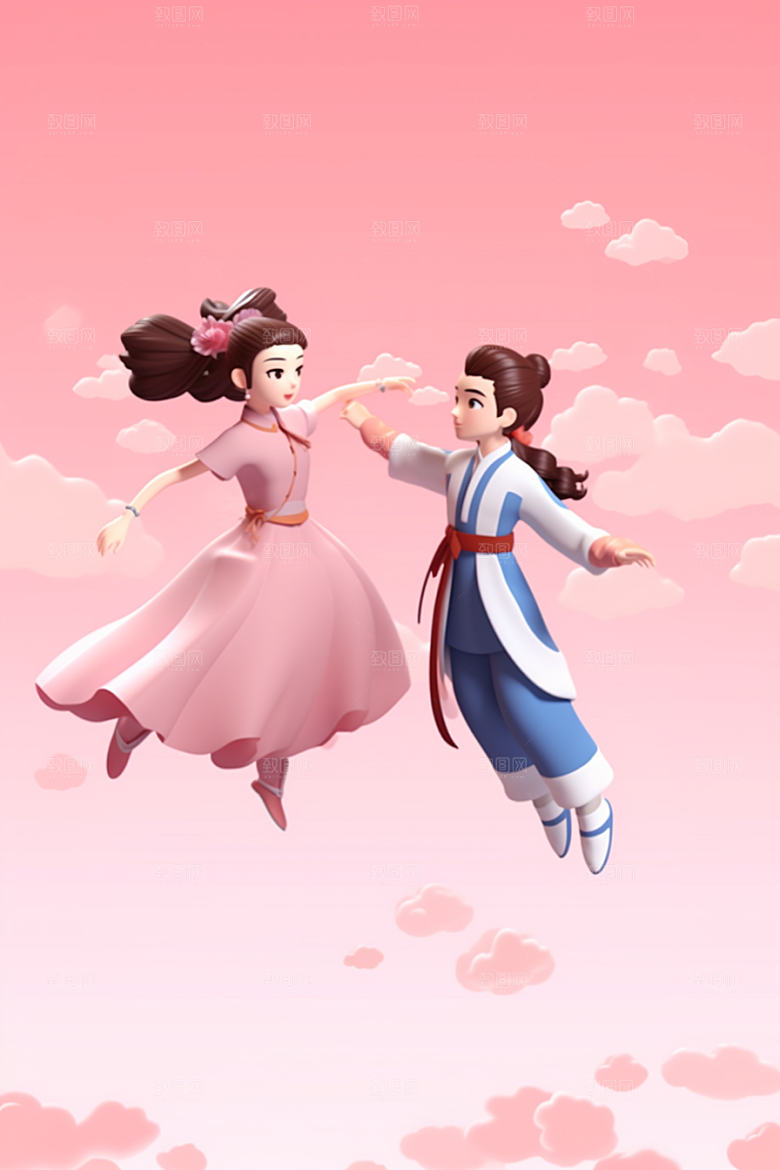 Q版牛郎织女中国风立体模型