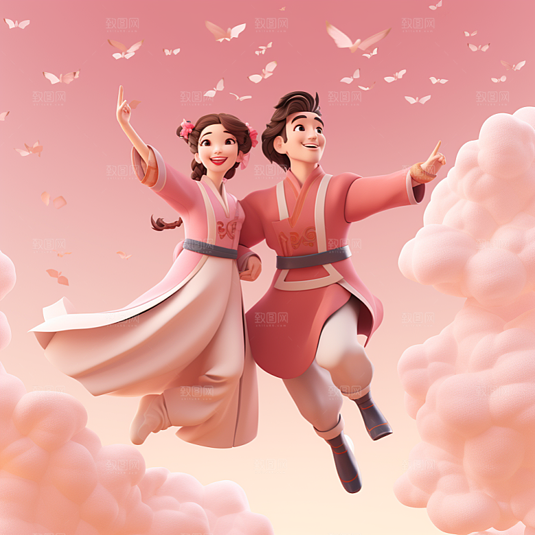 Q版牛郎织女爱情故事情人节模型