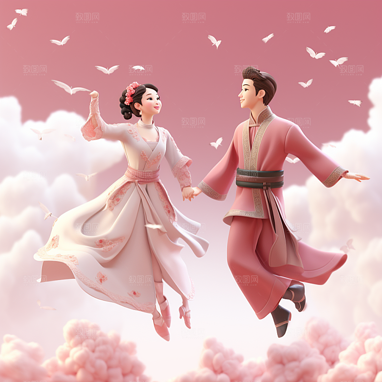Q版牛郎织女3D爱情故事模型