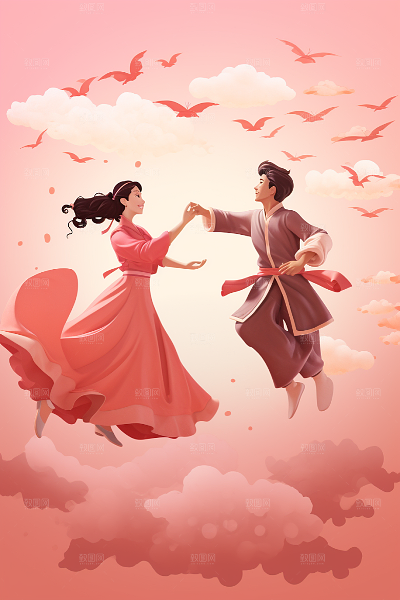 Q版牛郎织女立体七夕模型
