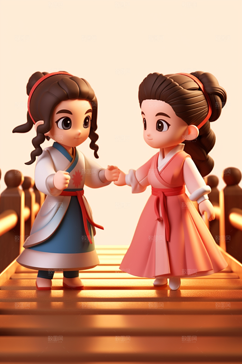 Q版牛郎织女爱情故事神话人物模型