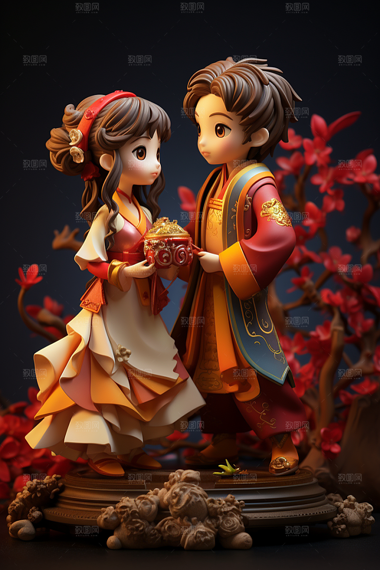 Q版牛郎织女神话人物3D模型