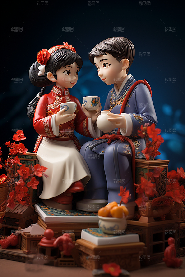 Q版牛郎织女3D中国风模型