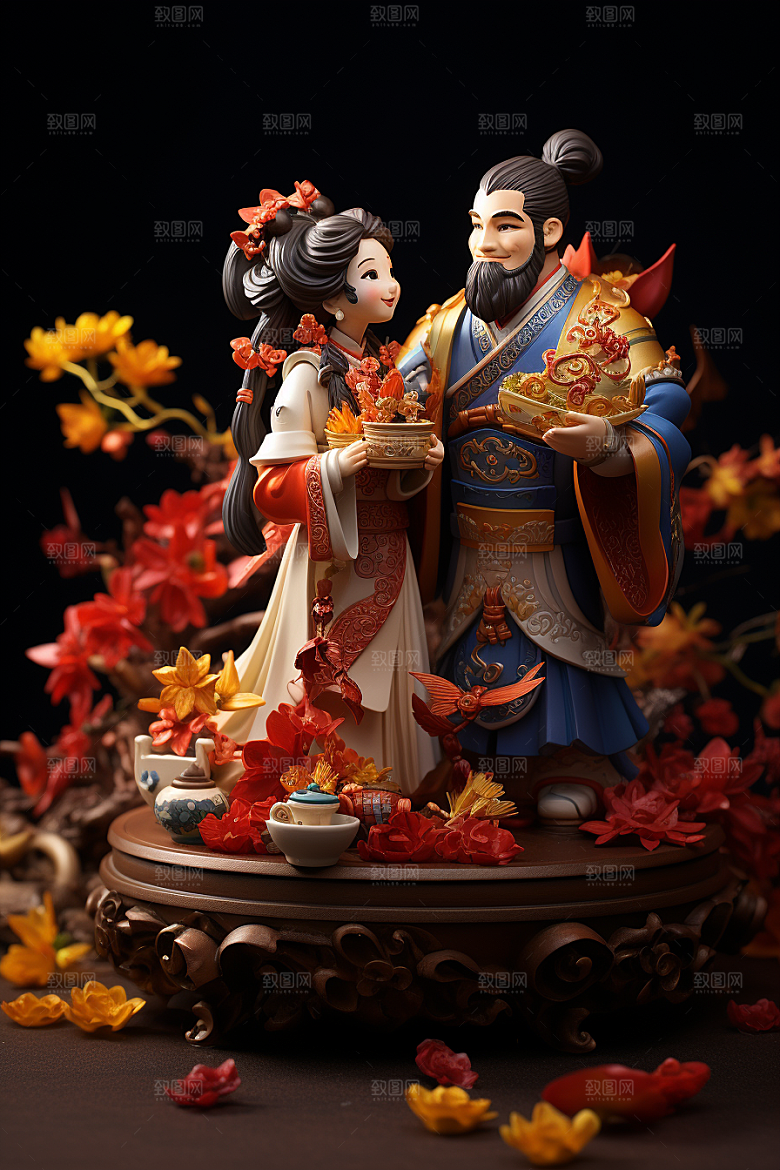 Q版牛郎织女神话人物3D模型