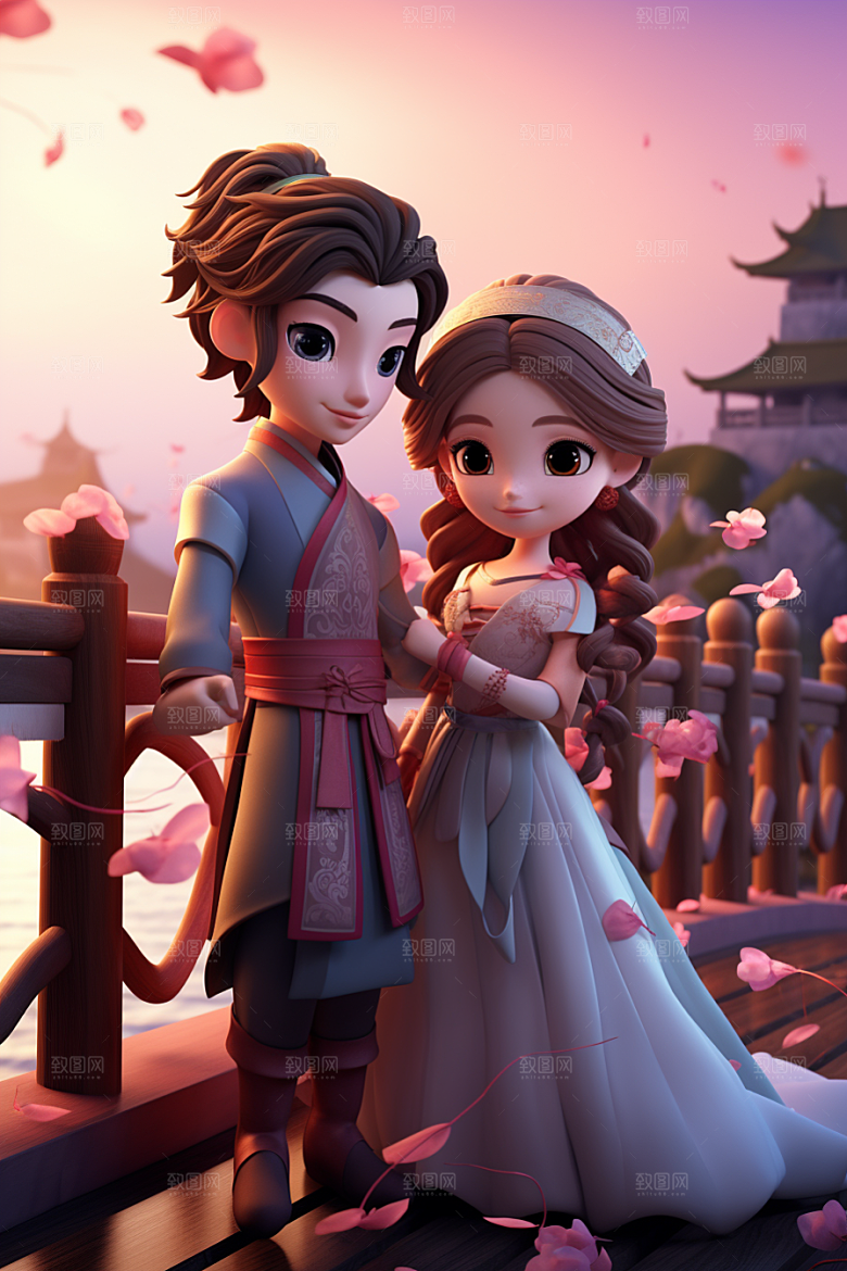 Q版牛郎织女神话人物中国风模型