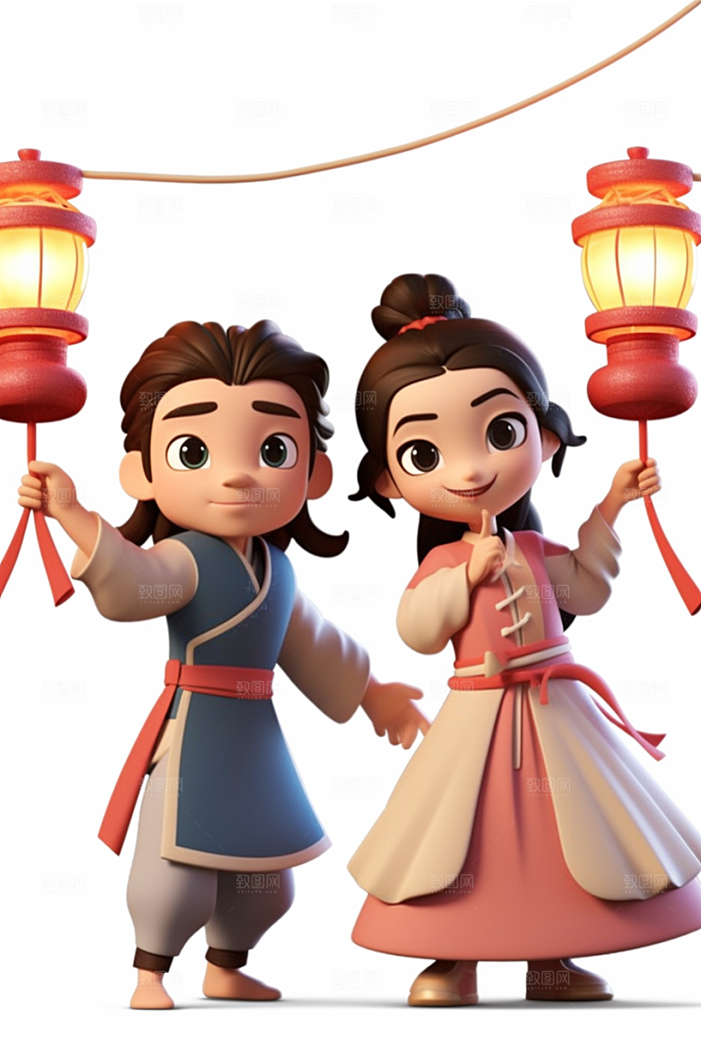 Q版牛郎织女中国风情人节模型